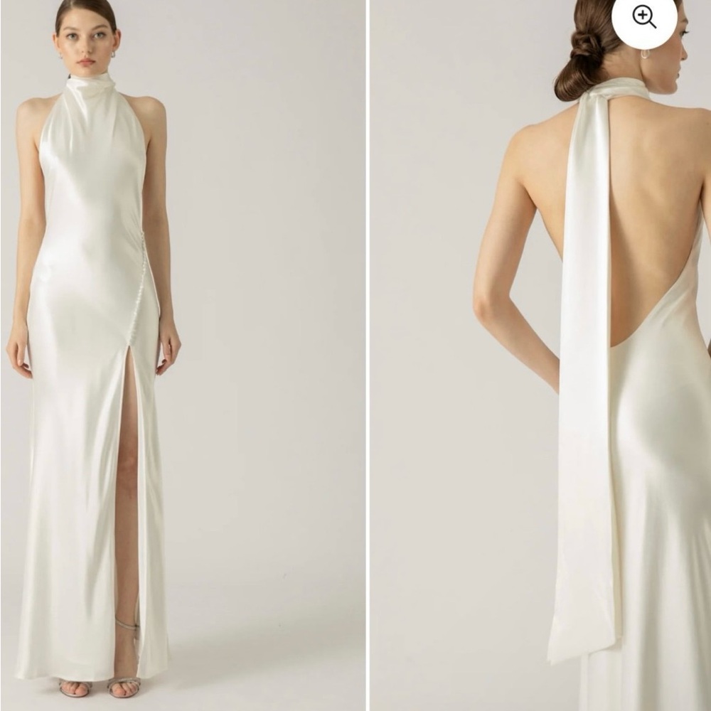Sau Lee Penelope Backless White Satin Gown